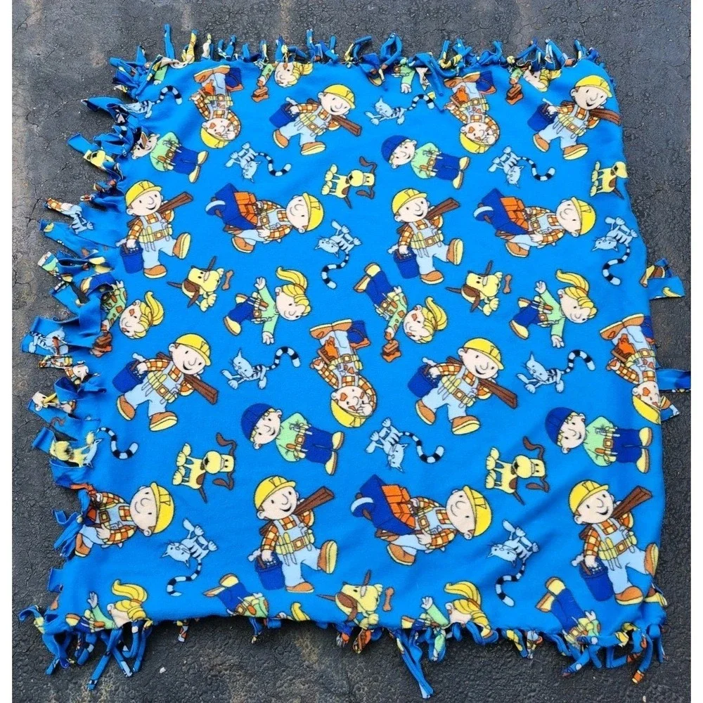 Vintage Bob The Builder Handmade Fleece Throw Tie Blanket Cartoon TV  Fabric